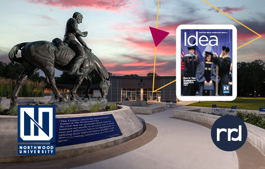 Northwood University collage of marketing collateral with RRD
